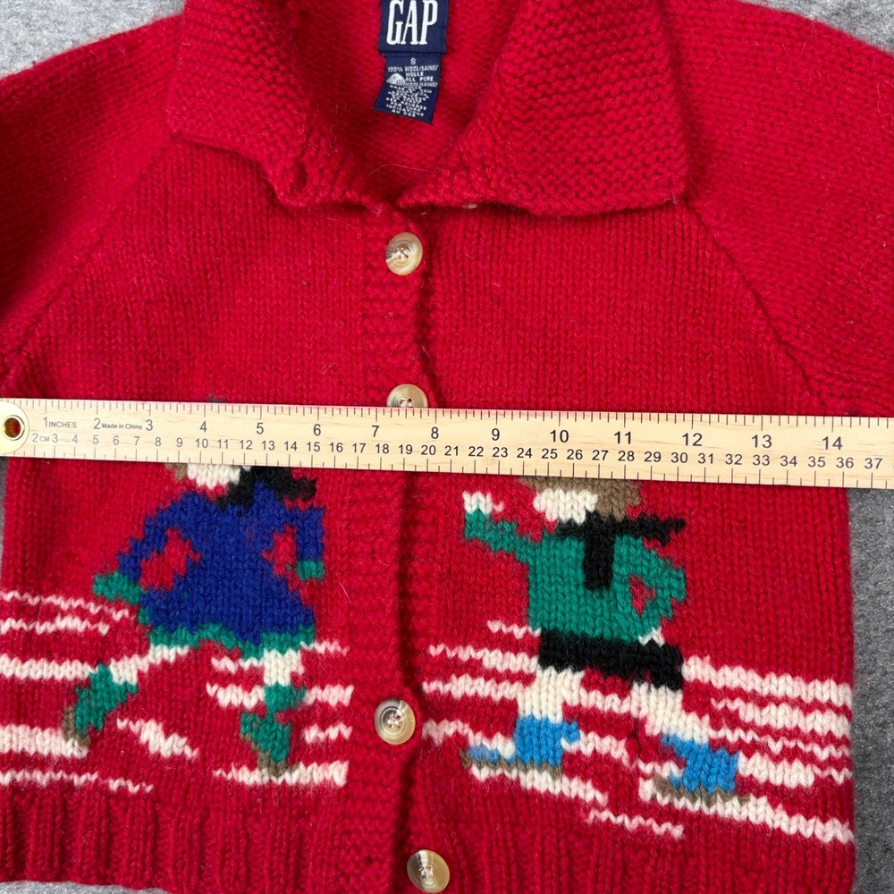 Gap Cardigan Sweater Womens S Red Wool Vintage Skiing Ice Skating Knit Button Up - Picture 7 of 9
